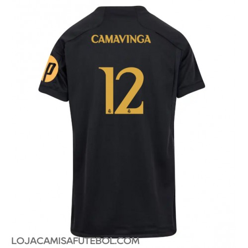 Camisa de Futebol Real Madrid Eduardo Camavinga #12 Equipamento Alternativo Mulheres 2023-24 Manga Curta